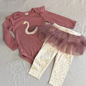 Petit Lem/PL Baby - Swan Bodysuit and Tulle Leggings - Pink and Cream